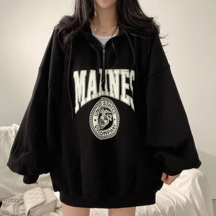 Women's Oversized Zipper Hoodie - Casual Autumn Winter