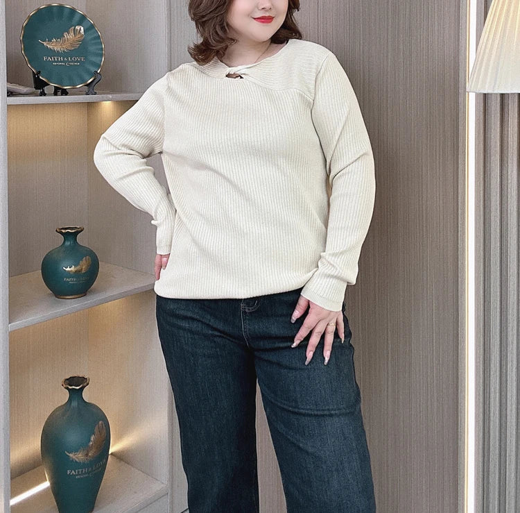 Plus Size Hollow Neck Sweater - Autumn Winter Knitwear