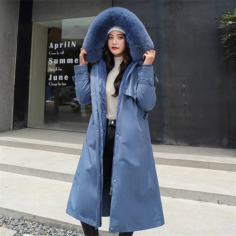 Women's Winter Parka with Fur Lining - Hooded, Fleece Padded