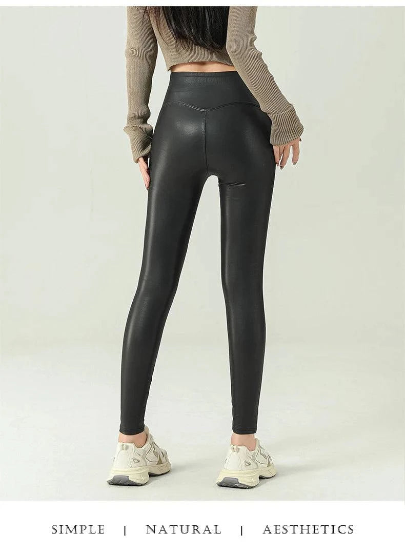 Fall Winter High-Grade Fleece PU Leather Leggings