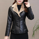 Switch Plush Lapels Faux Leather Jacket for Women 2 image