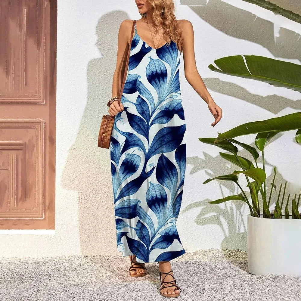 Chic Plus Size 3D Feather Print Maxi Dress