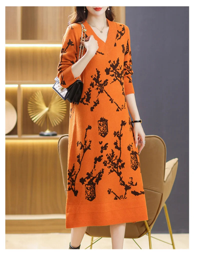 Temperament V-Neck Sweater Dress