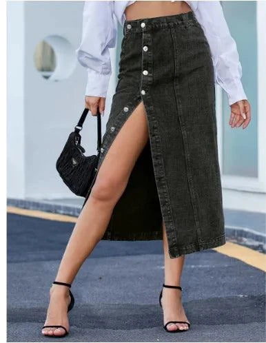 Women's A-Line Side Split Denim Skirt