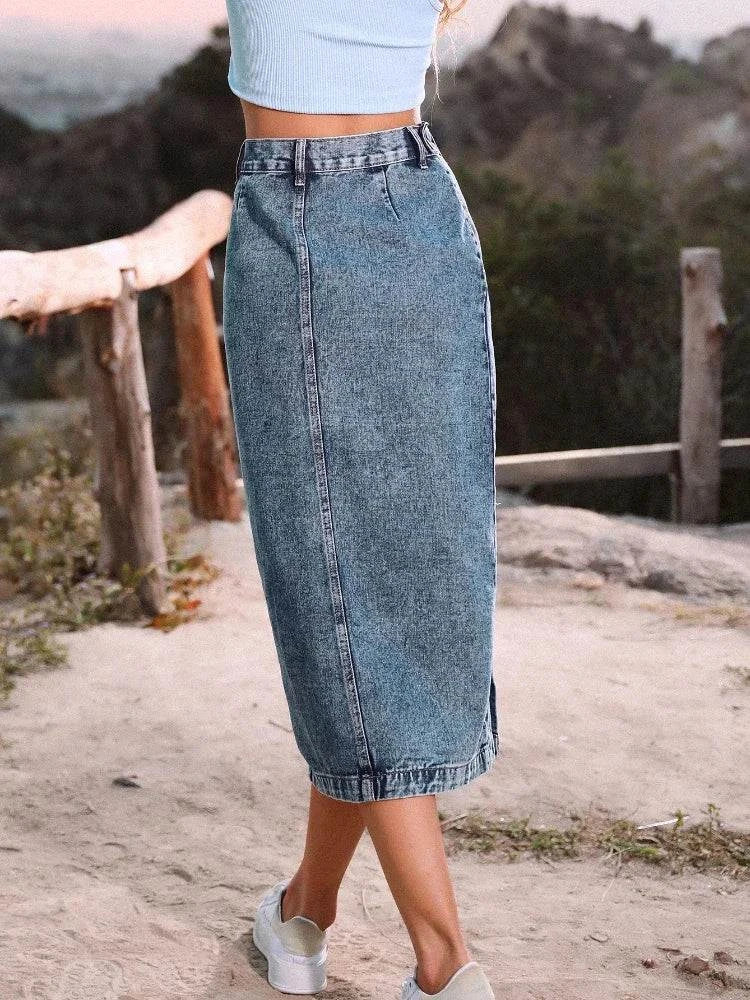 Women's A-Line Side Split Denim Skirt