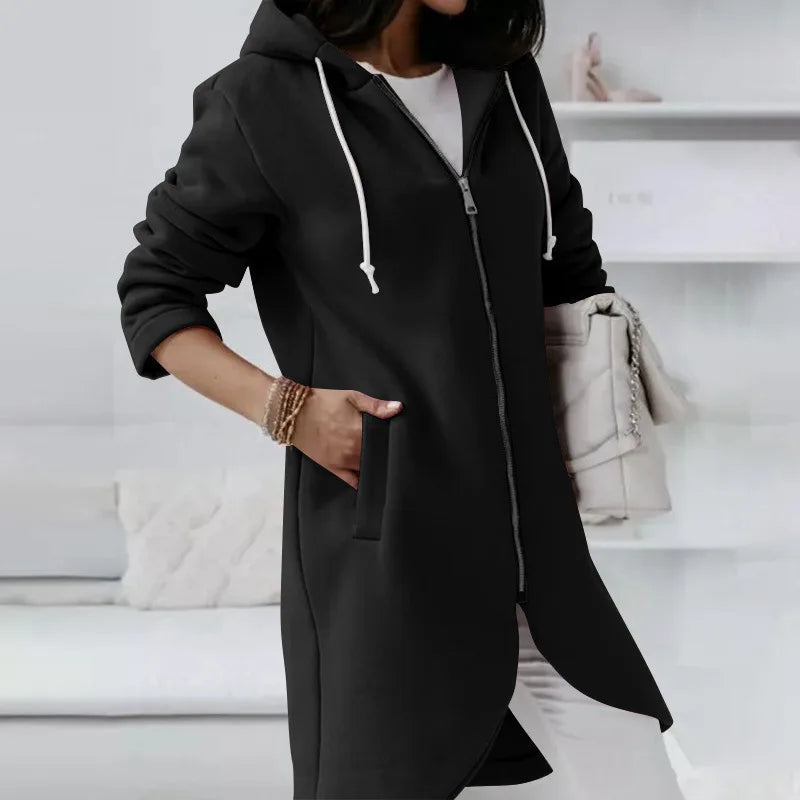 Oversized Loose Zip Sweatshirt with Tie Collar