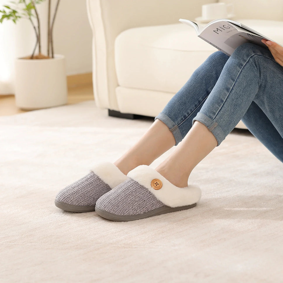 Comwarm Winter Knit Fur Slippers - Soft & Cozy