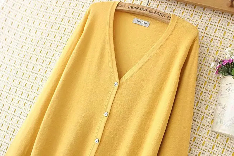 Plus Size V-Neck Long Sleeve Knitted Cardigan