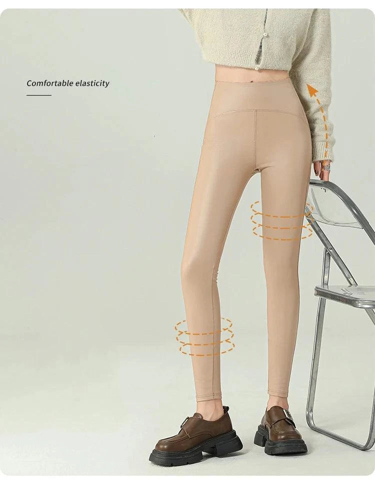 Fall Winter High-Grade Fleece PU Leather Leggings