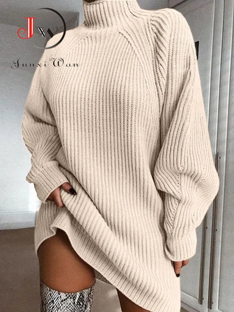 Oversized Turtleneck Knitted Mini Dress