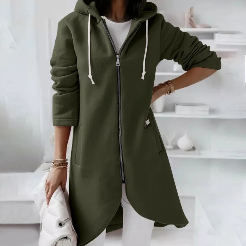 Oversized Loose Zip Sweatshirt with Tie Collar