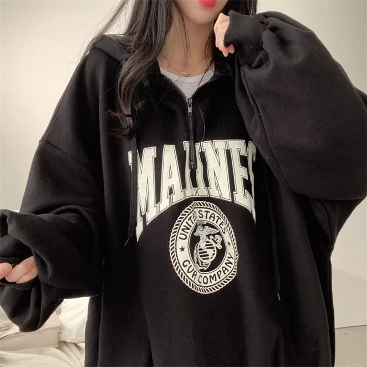 Women's Oversized Zipper Hoodie - Casual Autumn Winter