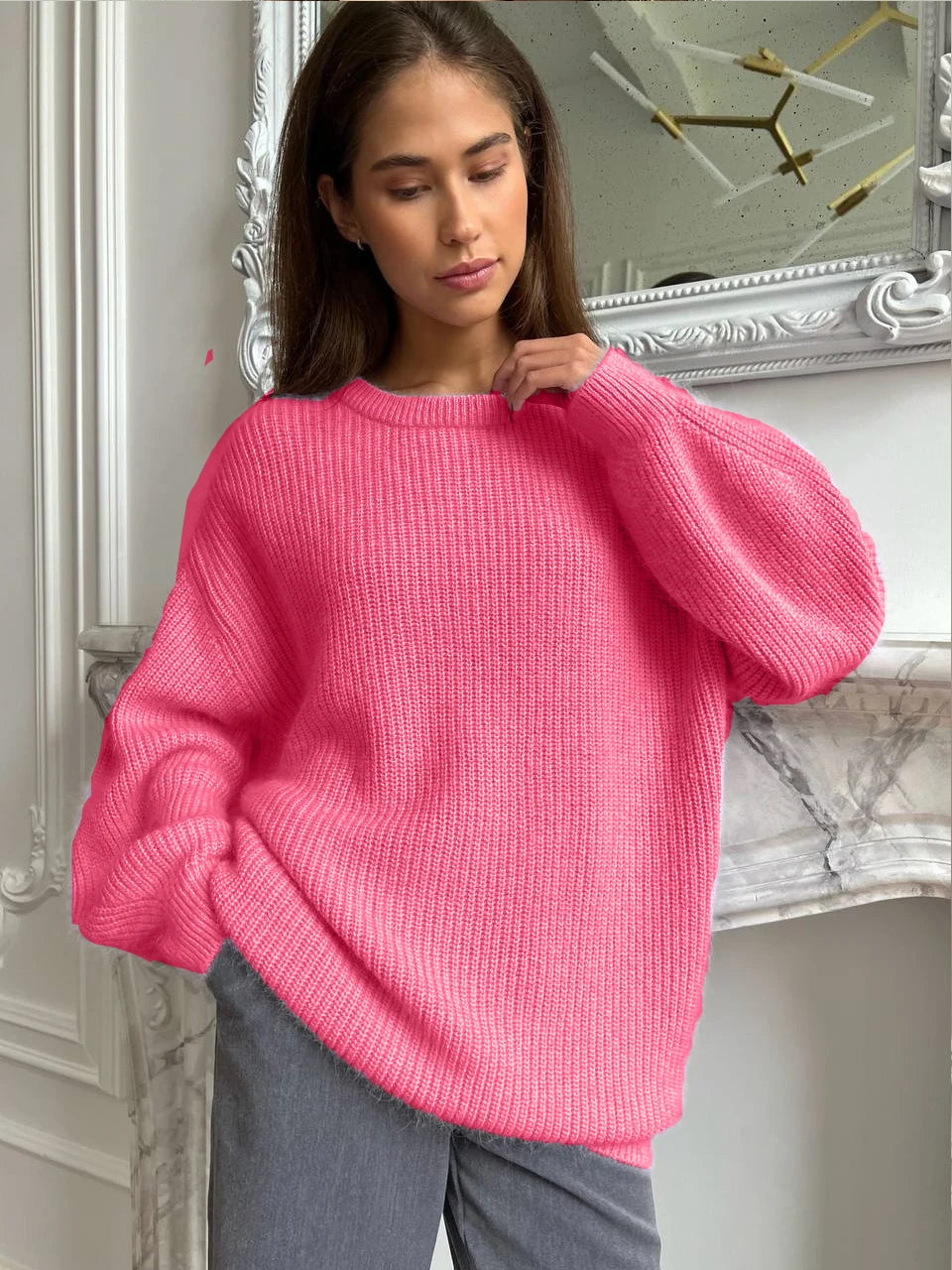 Hirsionsan Soft Loose Knitted Cashmere Sweaters for Women