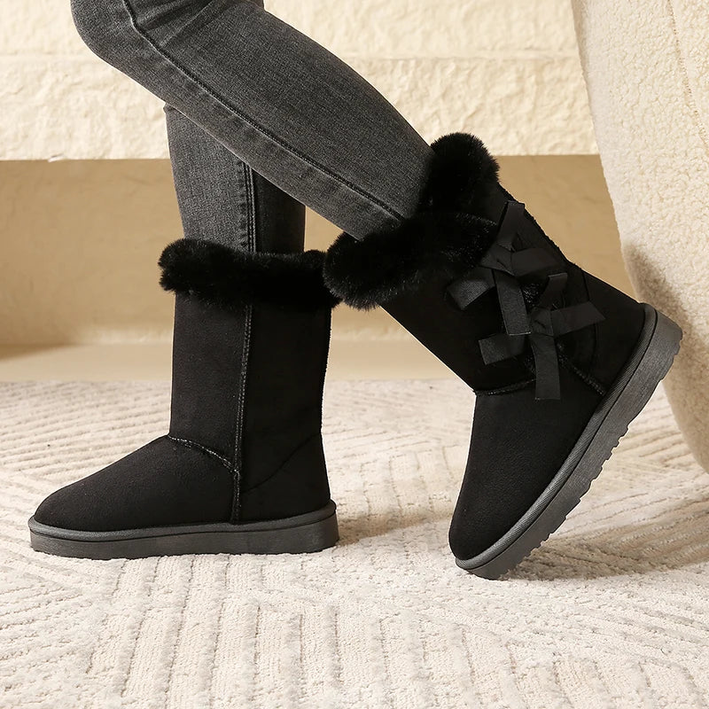 Women Flock Fluffy Suede Snow Boots