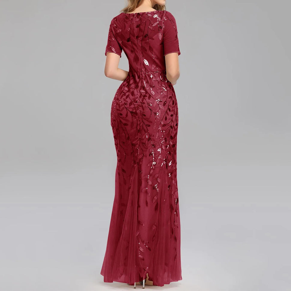 Luxury Sequin Mesh Evening Maxi Dress