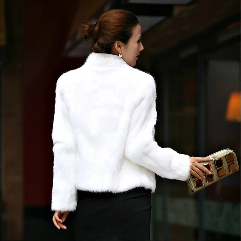 Genuine Rabbit Fur Coat - Fashionable Winter Overcoat