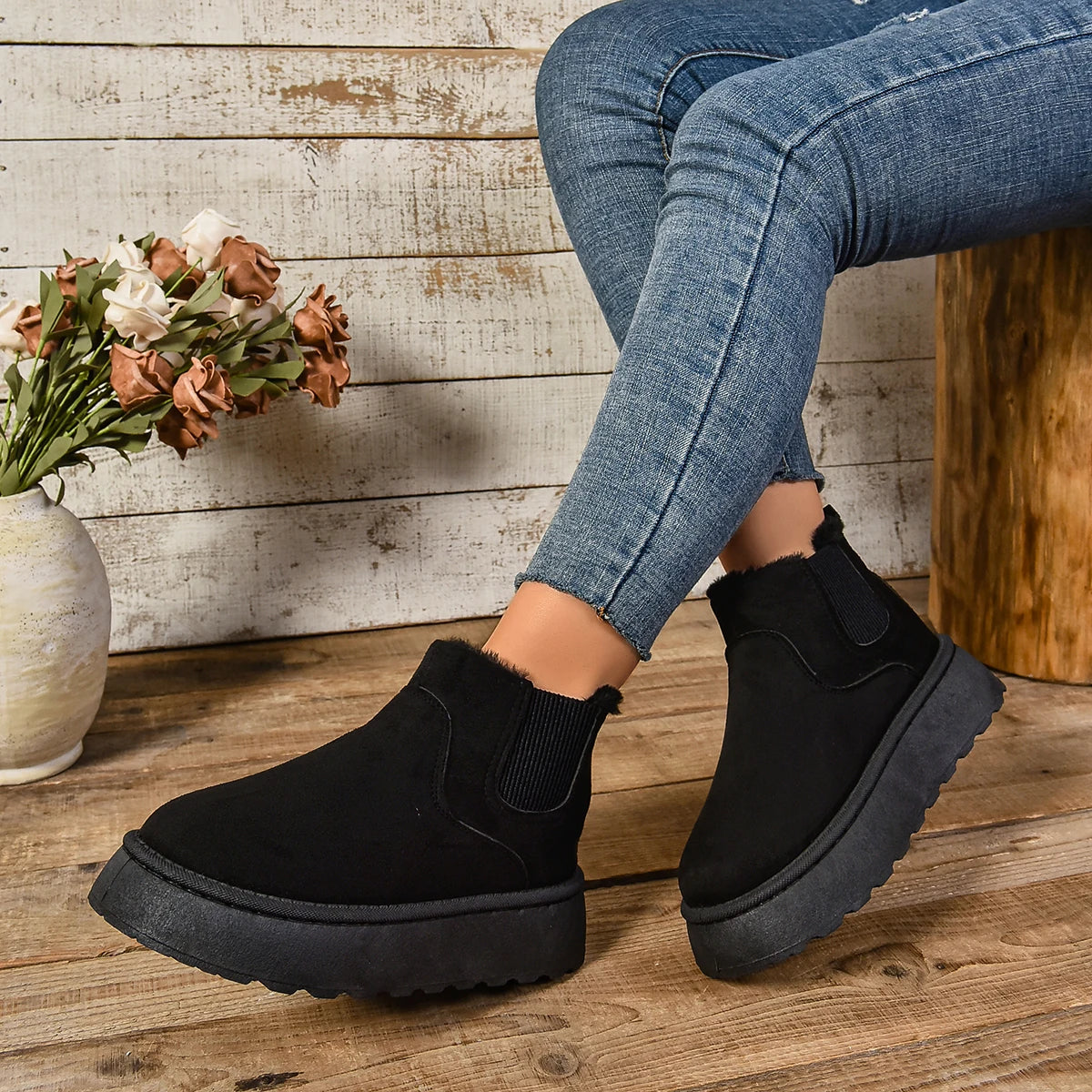 Cozy Suede Fur Chelsea Ankle Boots