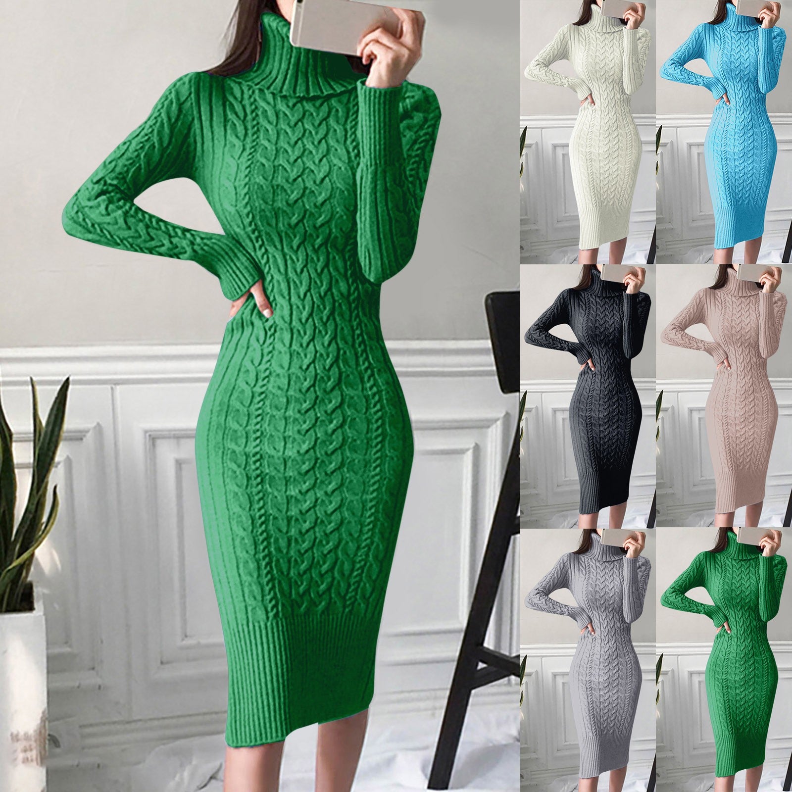 Women's Turtleneck Knitted Long Dress