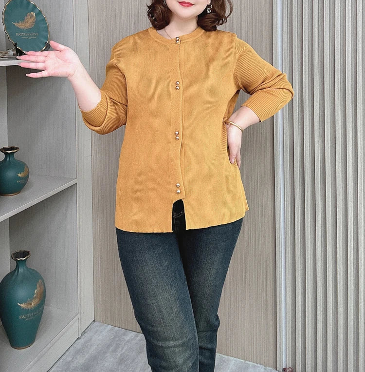 Plus Size Knit Cardigan with Copper Buttons