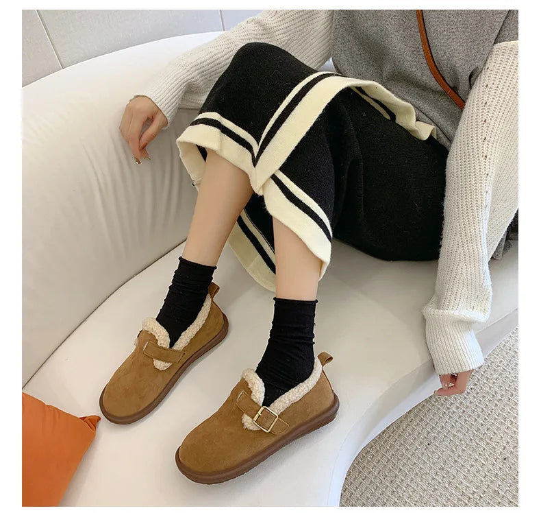 Autumn Winter Women’s Plush Flat Moccasins