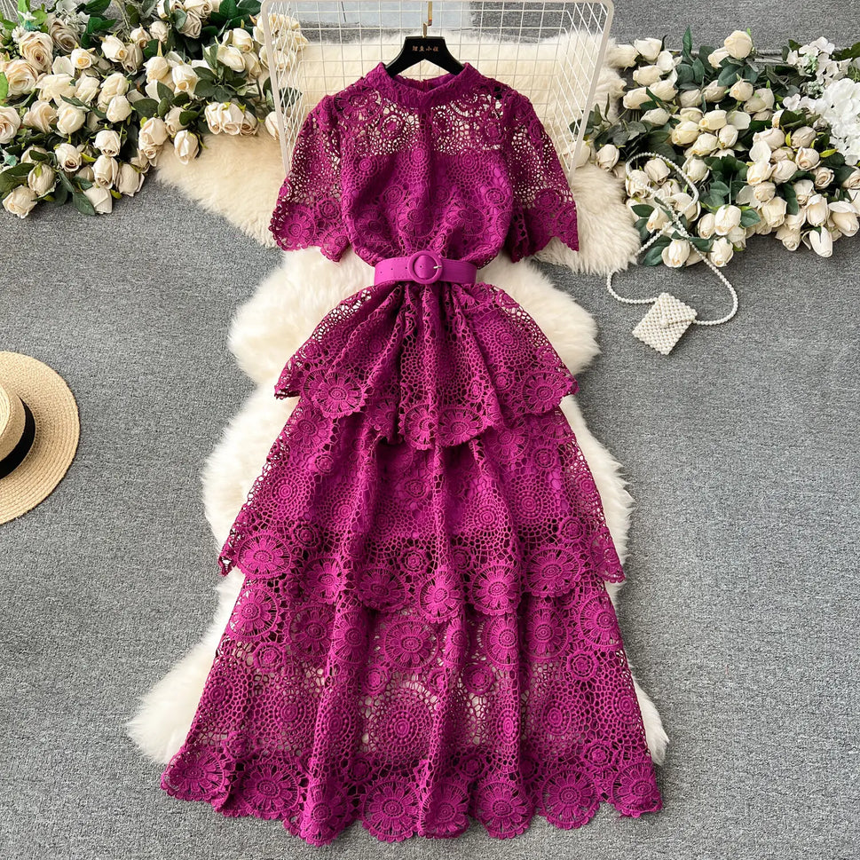 Ruffles Lace High Waist Dress – Sweet Style