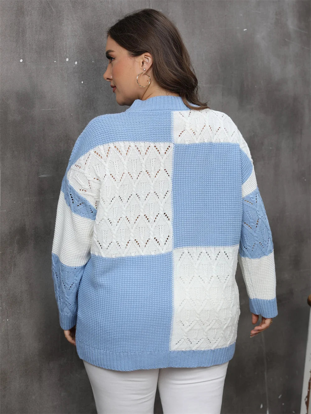 Plus Size Color Block Knitted Sweater - Autumn & Winter