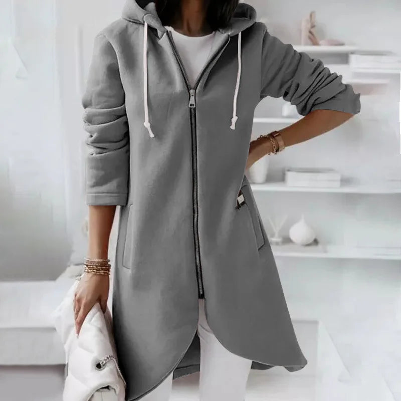 Oversized Loose Zip Sweatshirt with Tie Collar