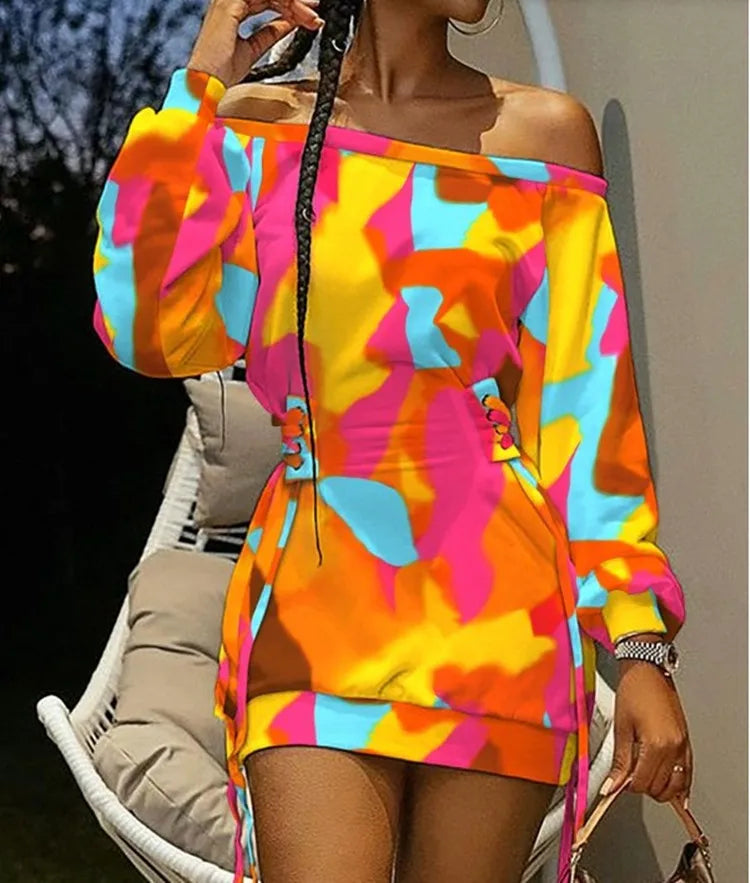 Elegant Printed Long Sleeve Mini Dress