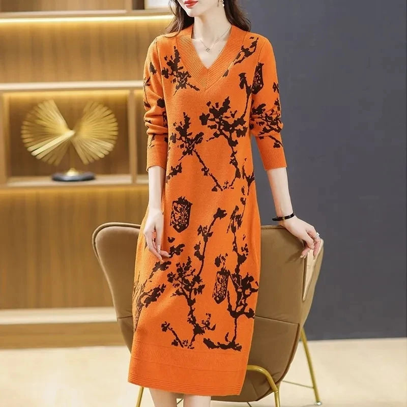 Temperament V-Neck Sweater Dress