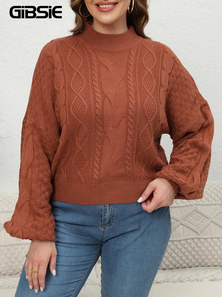 GIBSIE Plus Size Women's Short Sweaters - Autumn Winter