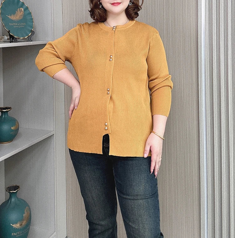 Plus Size Knit Cardigan with Copper Buttons