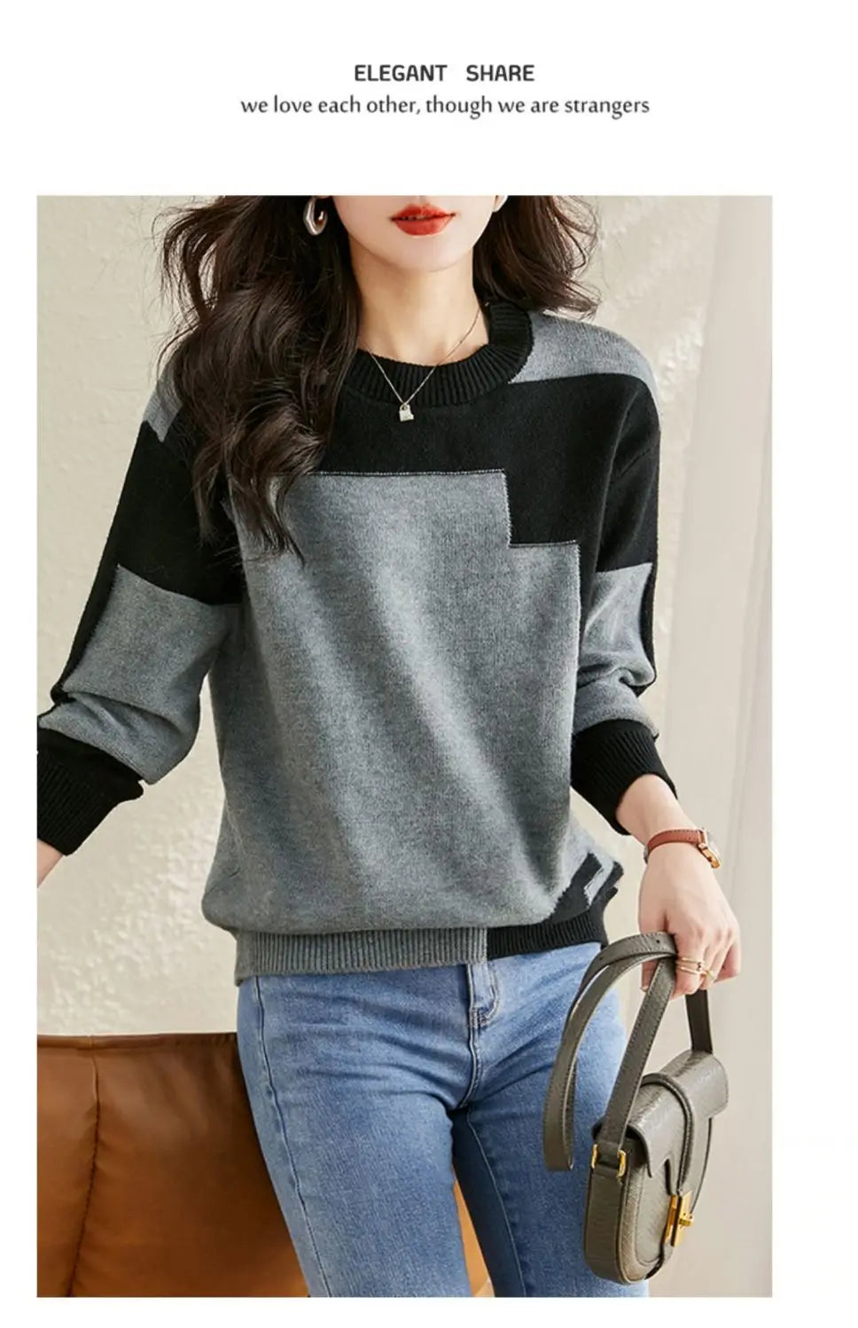 Autumn Winter Oversized Contrast Color Sweater for Women