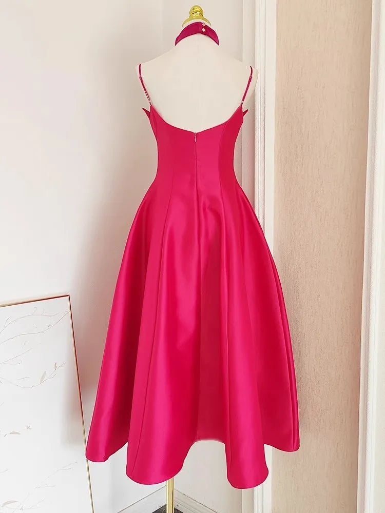 Elegant Backless A-Line Midi Dress