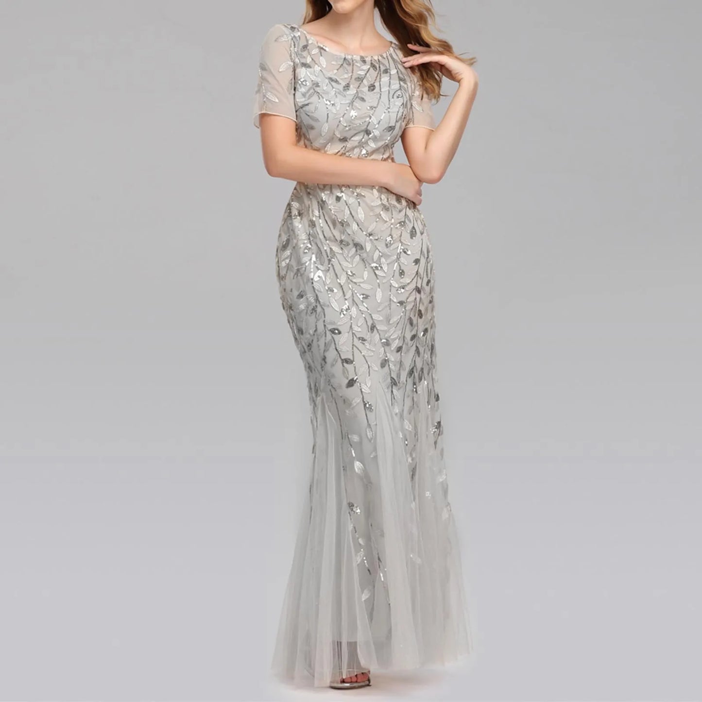 Luxury Sequin Mesh Evening Maxi Dress