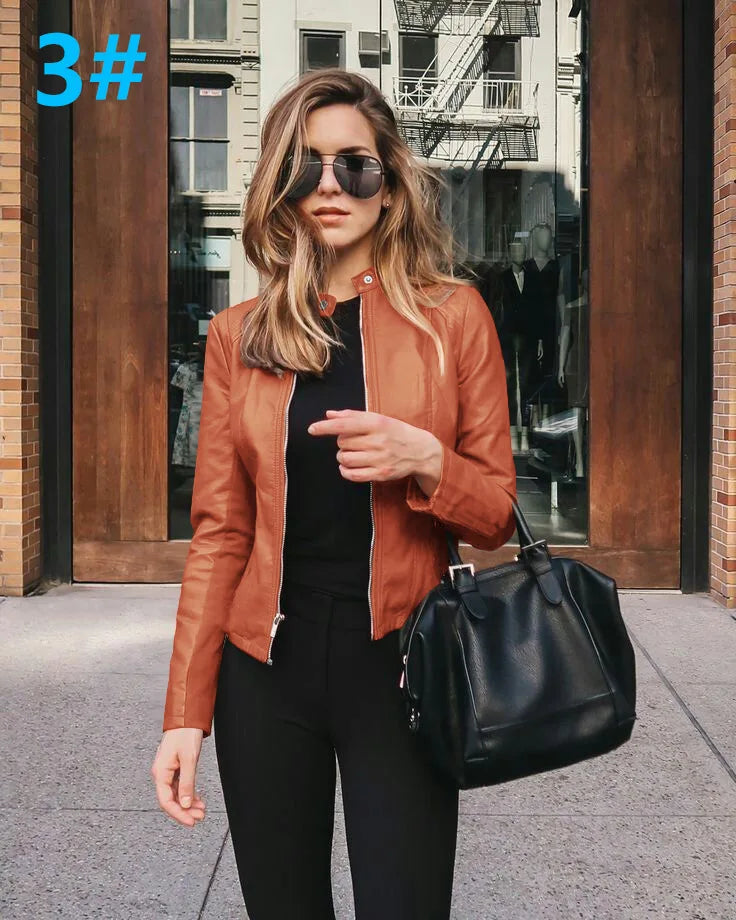 Chic Slim Fit Faux Leather Jacket