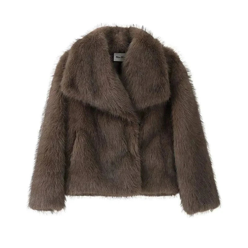 Luxury Gradient Faux Fur Coat with Big Collar, Women's High-Street Fashion, Faux Fox Fur, Cozy Winter Overcoat.