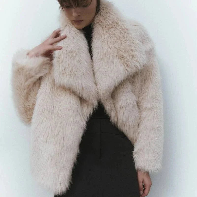 Luxury gradient faux fur coat for women with high street style, featuring plush faux fox fur, oversized fit, and big fur collar.