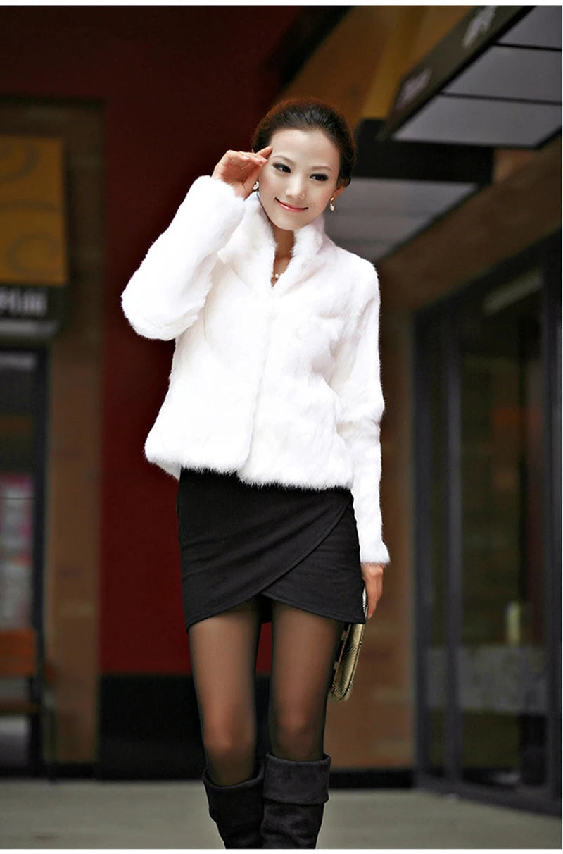 Genuine Rabbit Fur Coat - Fashionable Winter Overcoat