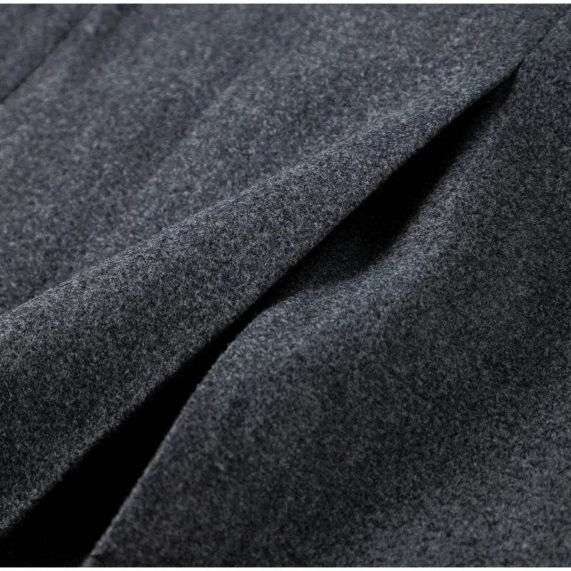 Close-up view of fabric texture of Fashion Women Overcoat, Double Breasted Autumn Winter Jacket in wool blend.