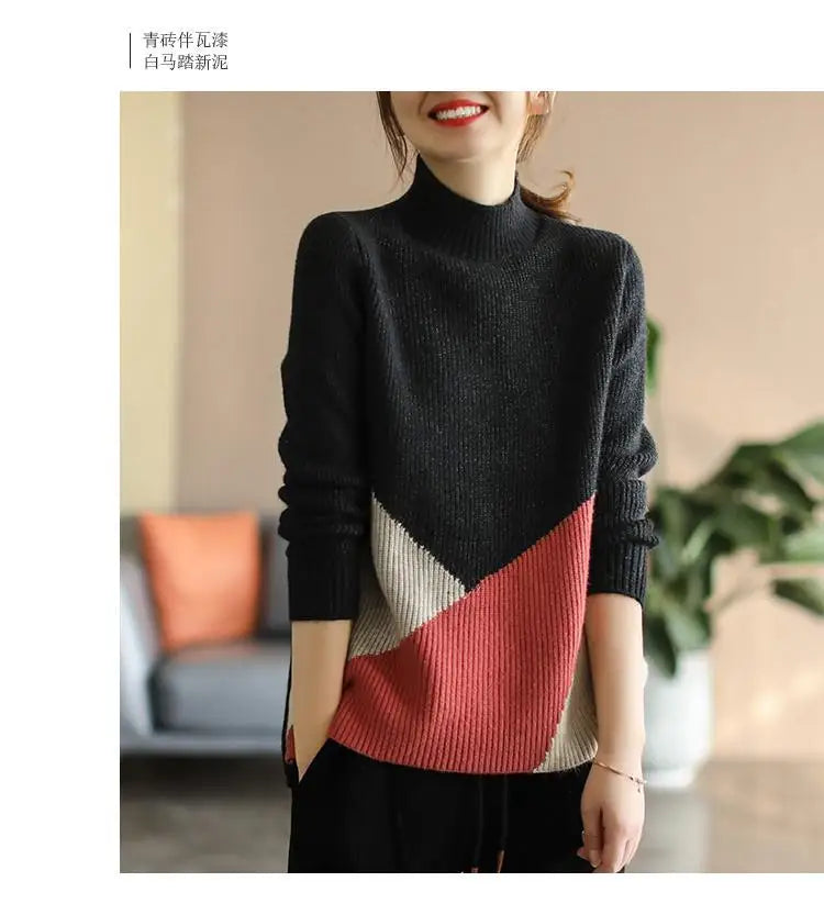 Autumn Winter Panelled Vintage Sweaters for Women