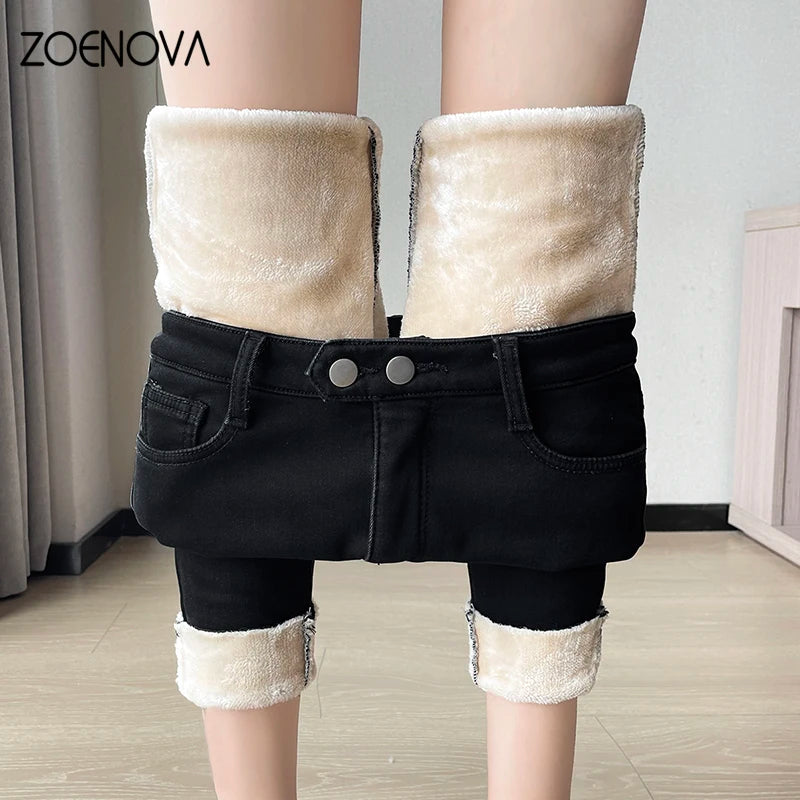 ZOENOVA Winter Velvet High Waist Skinny Jeans for Women