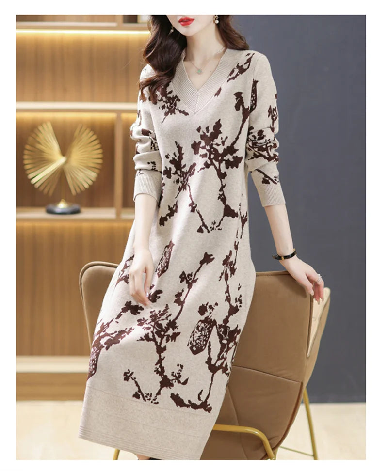 Temperament V-Neck Sweater Dress