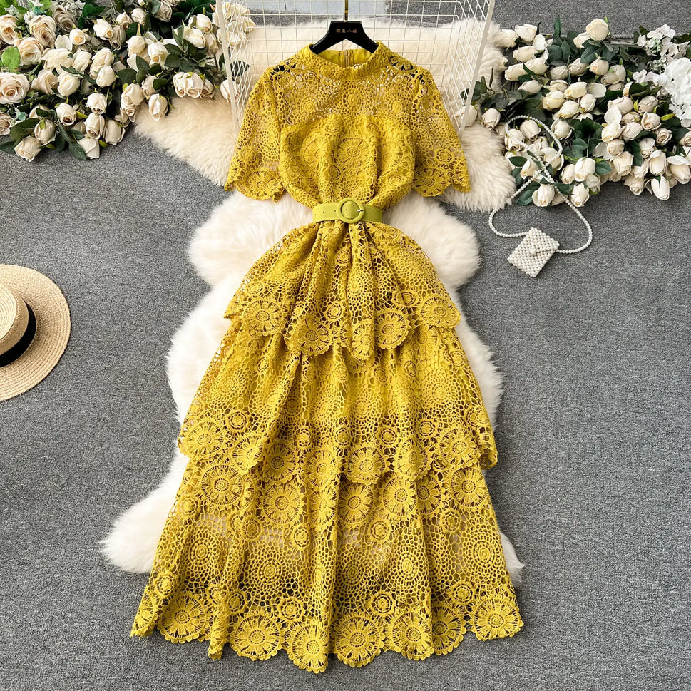 Ruffles Lace High Waist Dress – Sweet Style