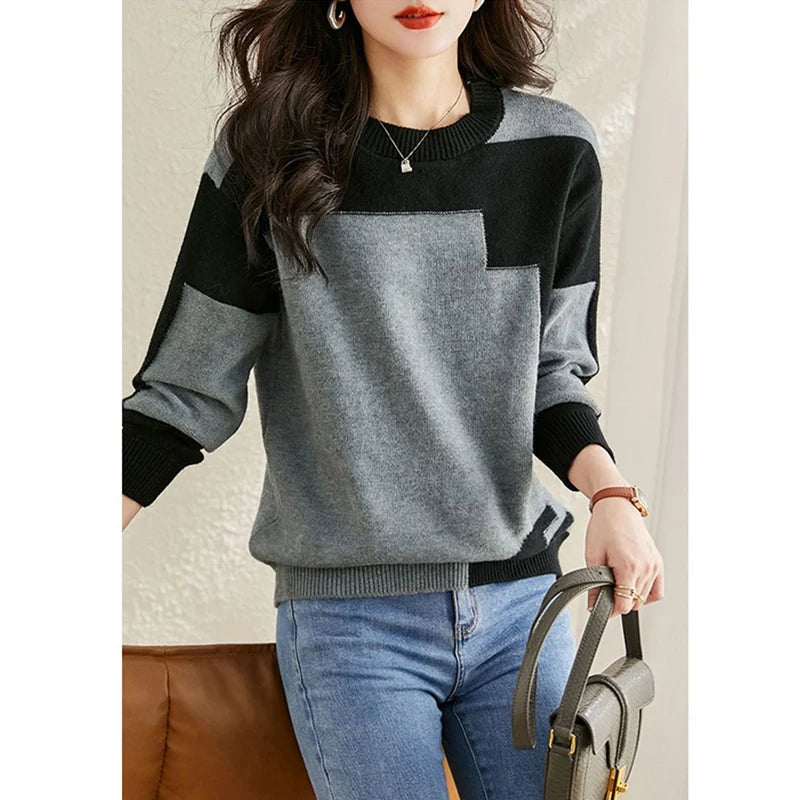 Autumn Winter Oversized Contrast Color Sweater for Women