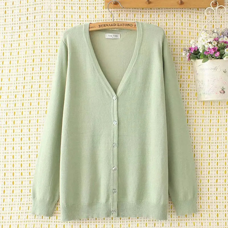 Plus Size V-Neck Long Sleeve Knitted Cardigan