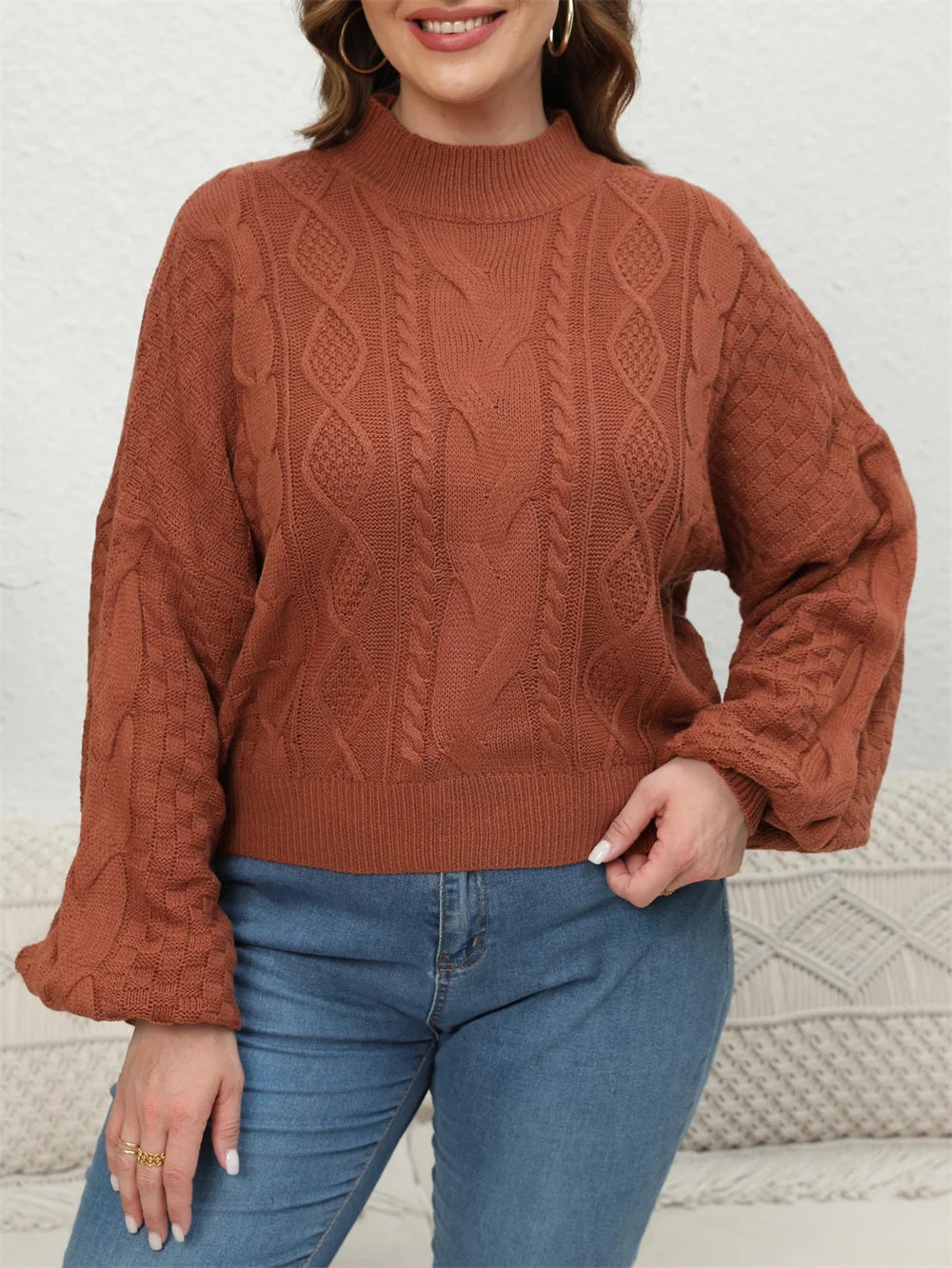 GIBSIE Plus Size Women's Short Sweaters - Autumn Winter