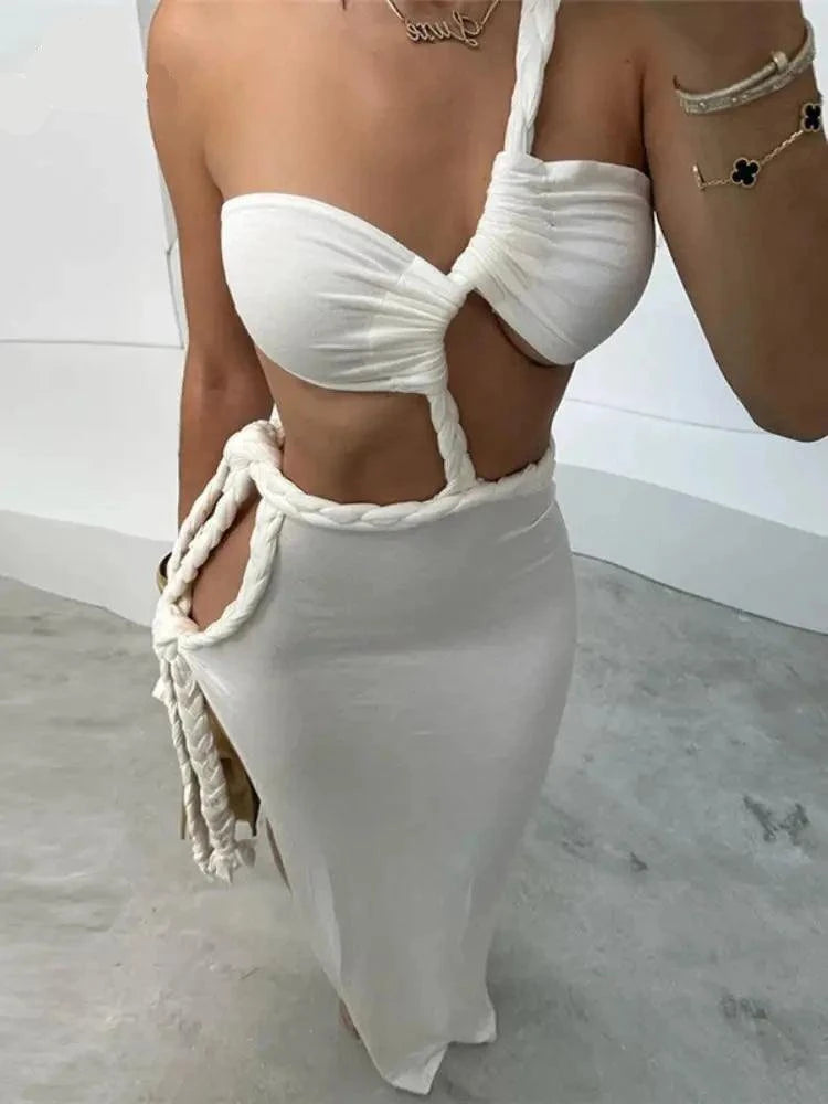 Joskaa Elegant White Cutout Maxi Dress