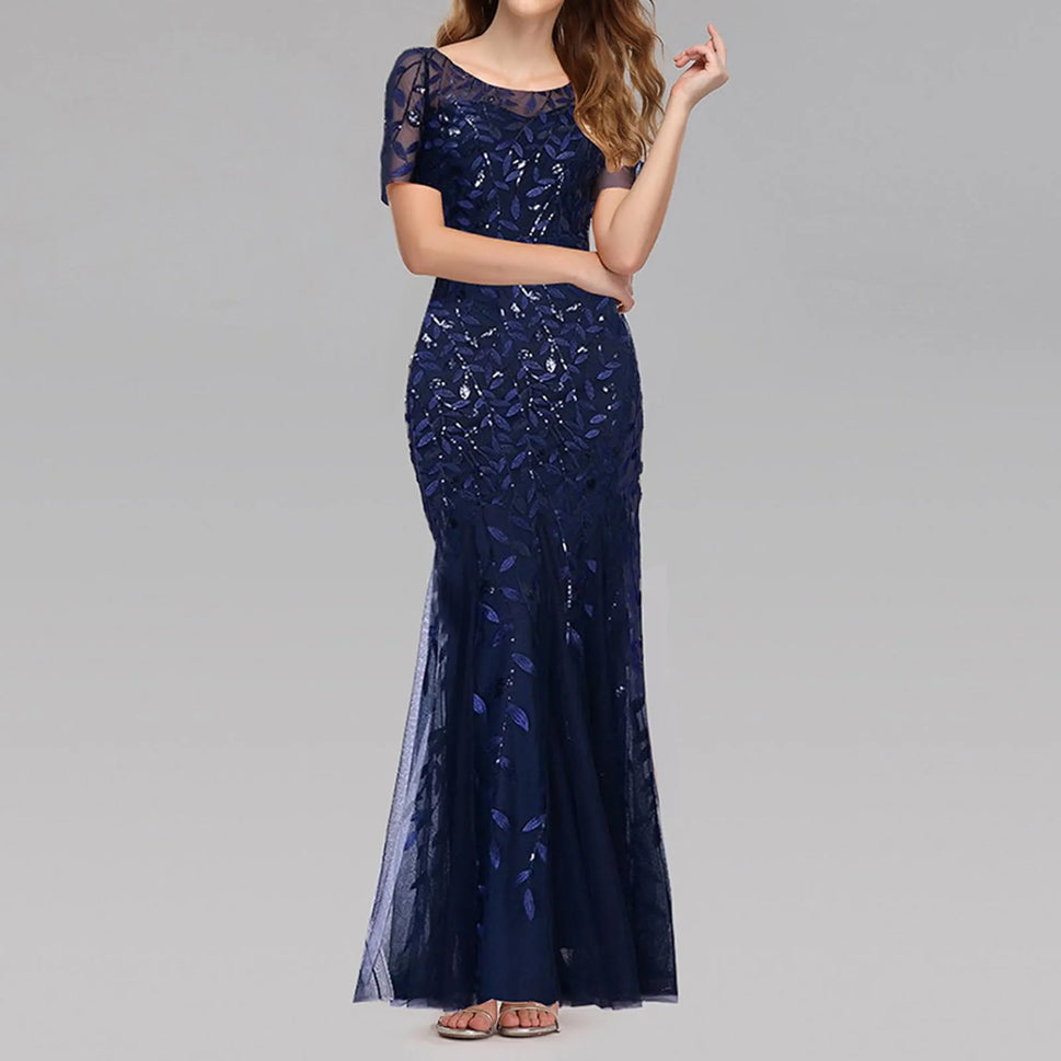 Luxury Sequin Mesh Evening Maxi Dress