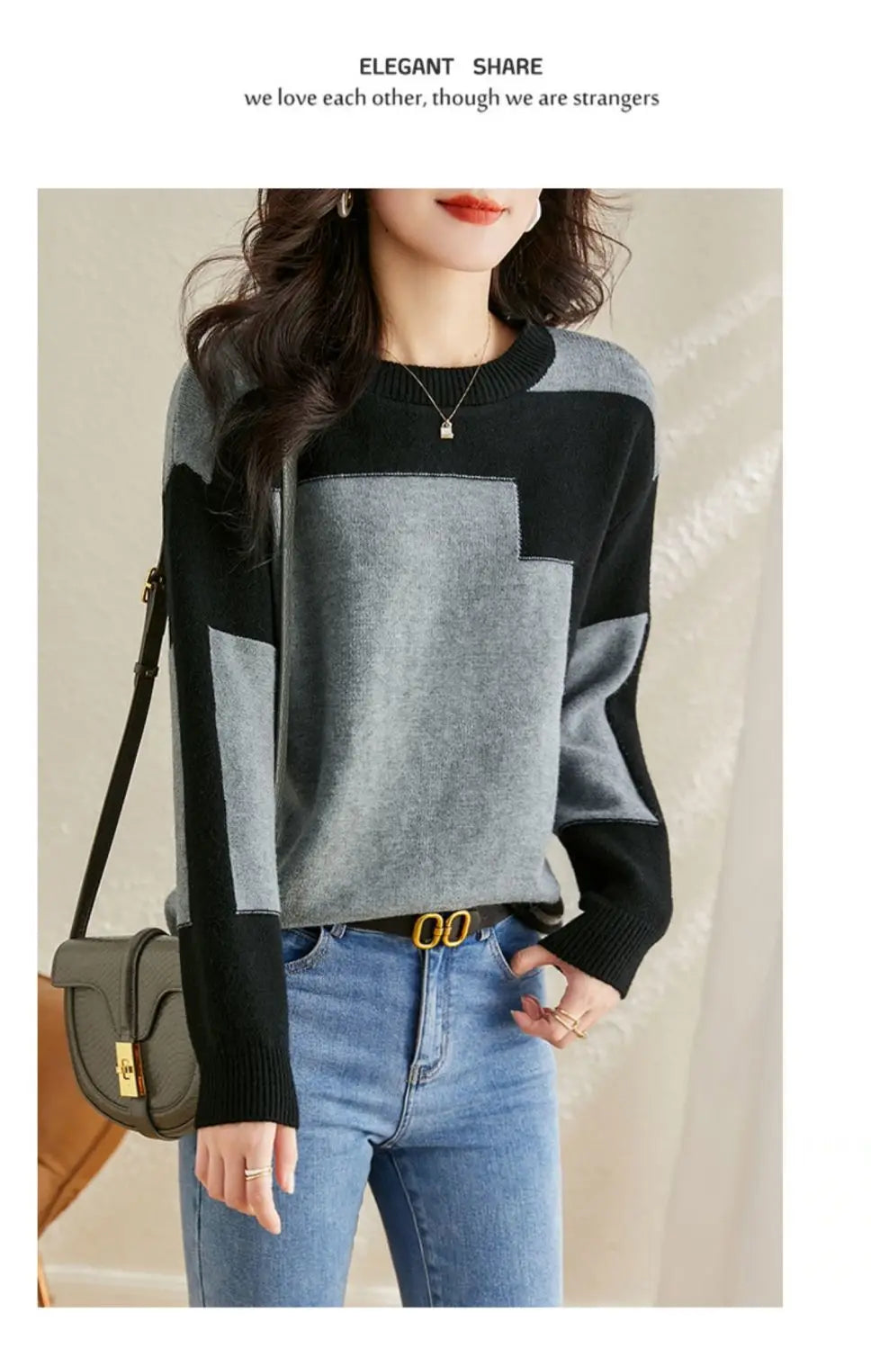 Autumn Winter Oversized Contrast Color Sweater for Women