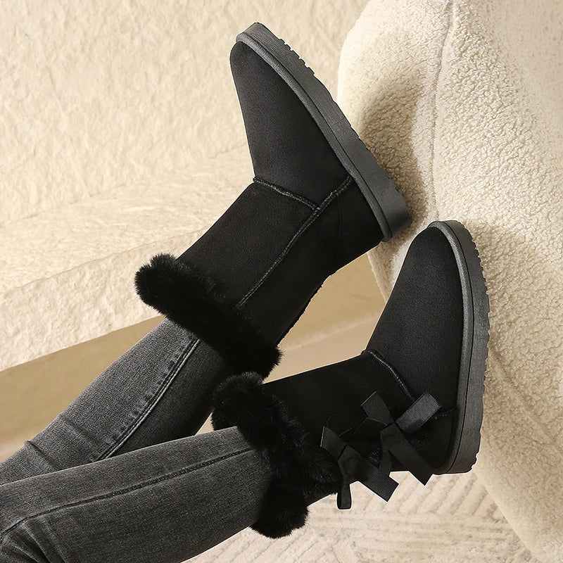 Women Flock Fluffy Suede Snow Boots